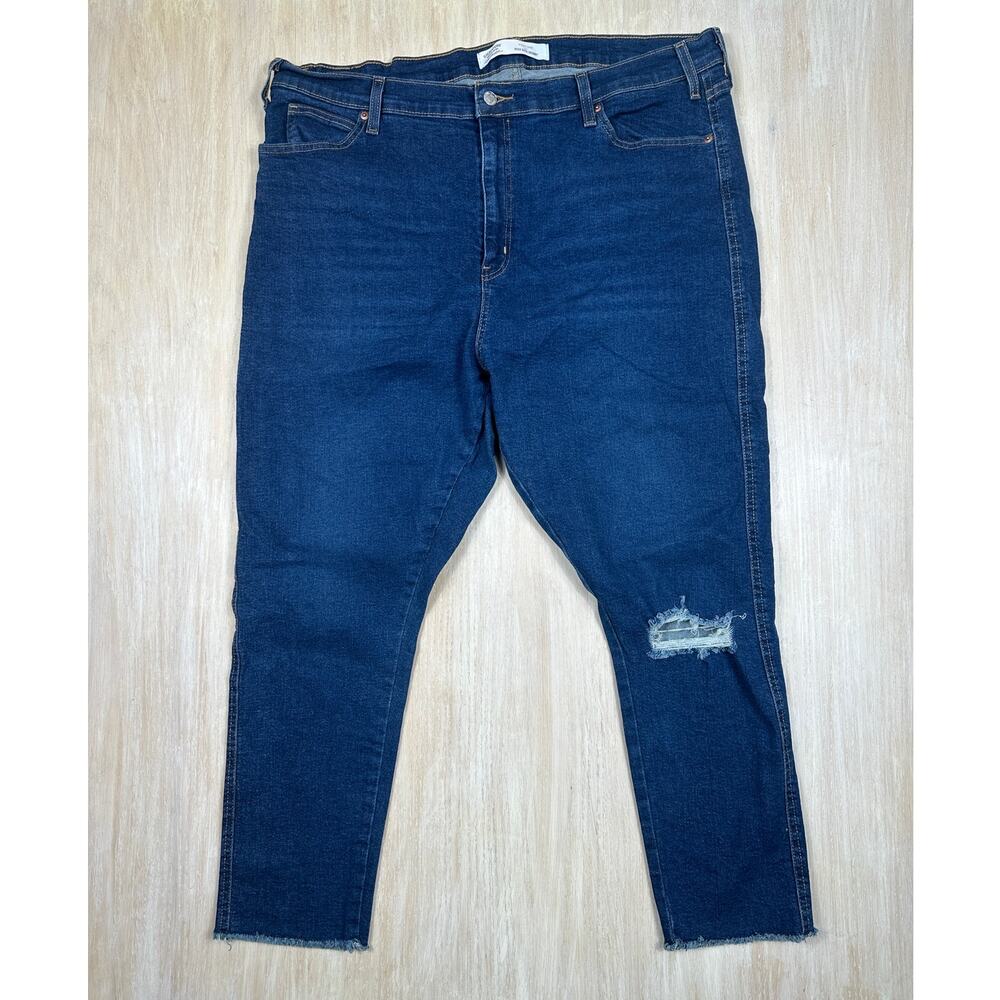 Levi Strauss Signature Dark Wash High Rise Distressed Skinny Jeans 22W 36